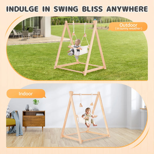 🎠 Adjustable Wooden Kids Swing – Indoor & Outdoor Hanging Toy Seat
