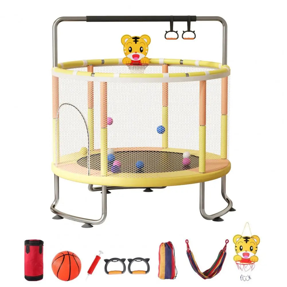 ๐ 5FT Kids Trampoline with Basketball Hoop, Swing & Ocean Balls