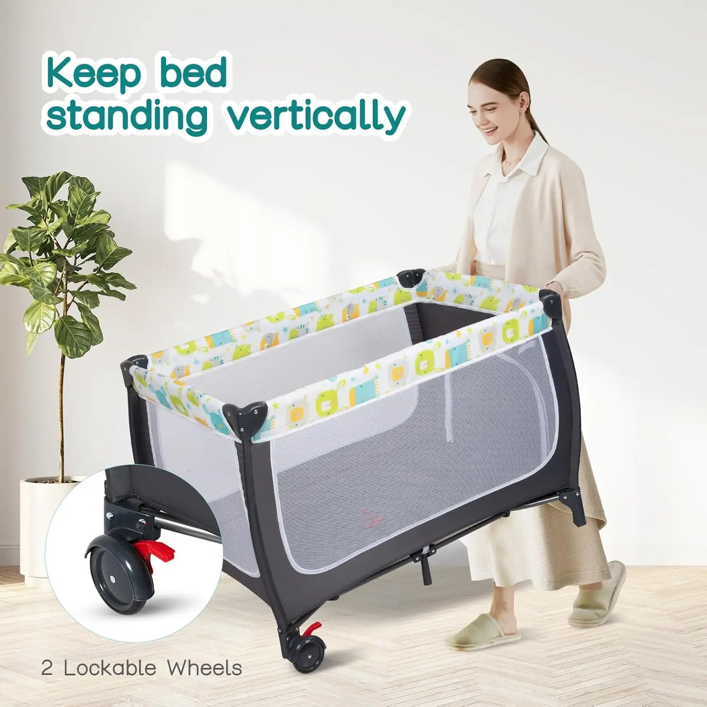 🧸 4-in-1 Portable Baby Crib & Playard – Bassinet, Changing Table, Canopy & Music Box
