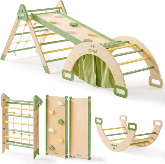 🧗 7-in-1 Foldable Wooden Climbing Set by Robotime – Montessori Indoor Adventure Toy