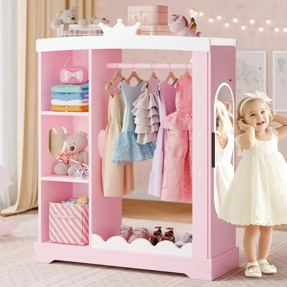 👗 Kids Armoire with Mirror & Jewelry Cabinet – Dress-Up Storage for Princess Costumes