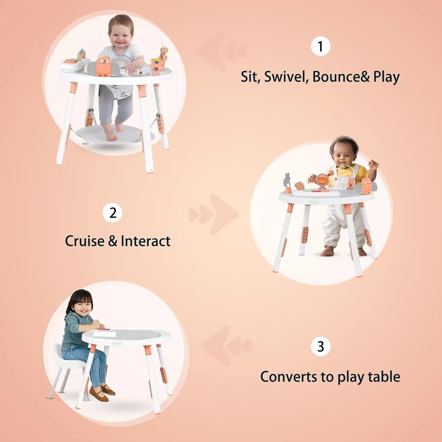 🧩 3-in-1 Baby Activity Center with Detachable Toys & 360° Rotating Seat