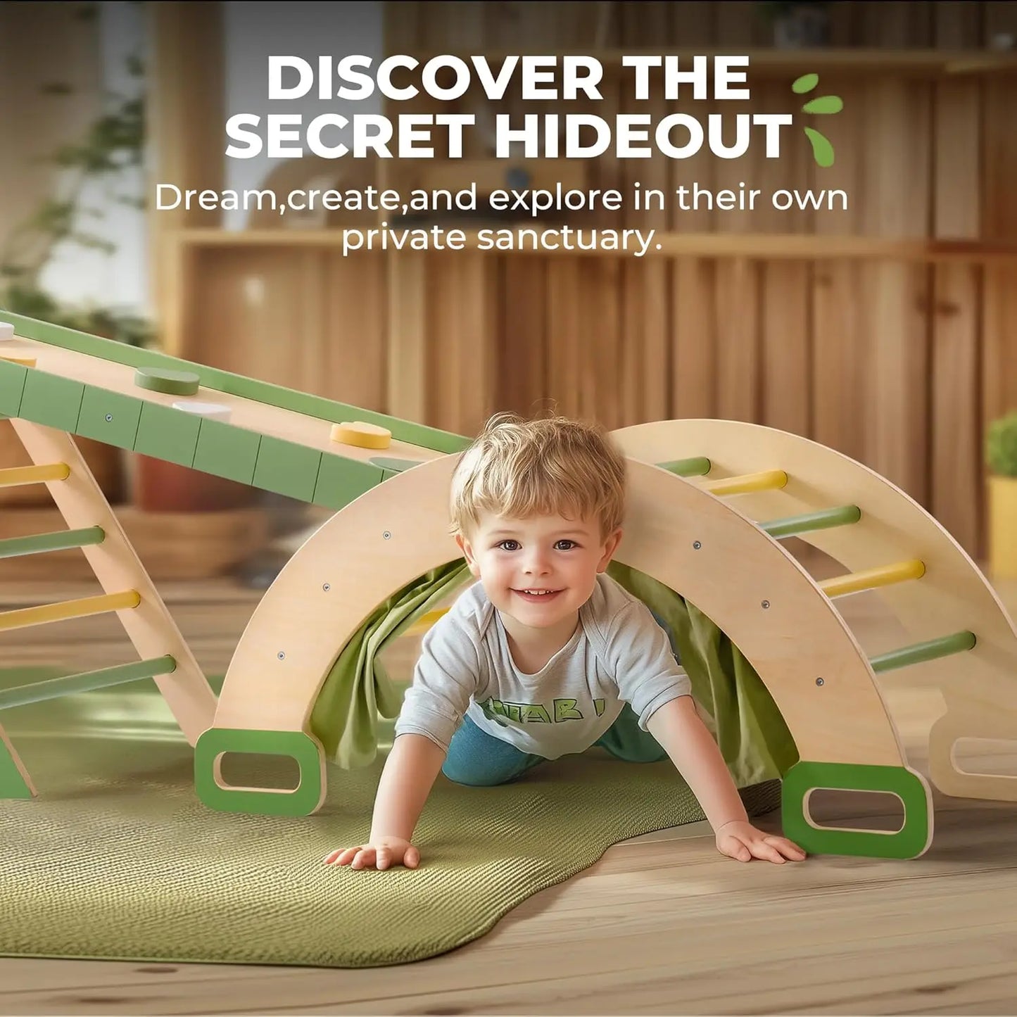 🧗 7-in-1 Foldable Wooden Climbing Set by Robotime – Montessori Indoor Adventure Toy
