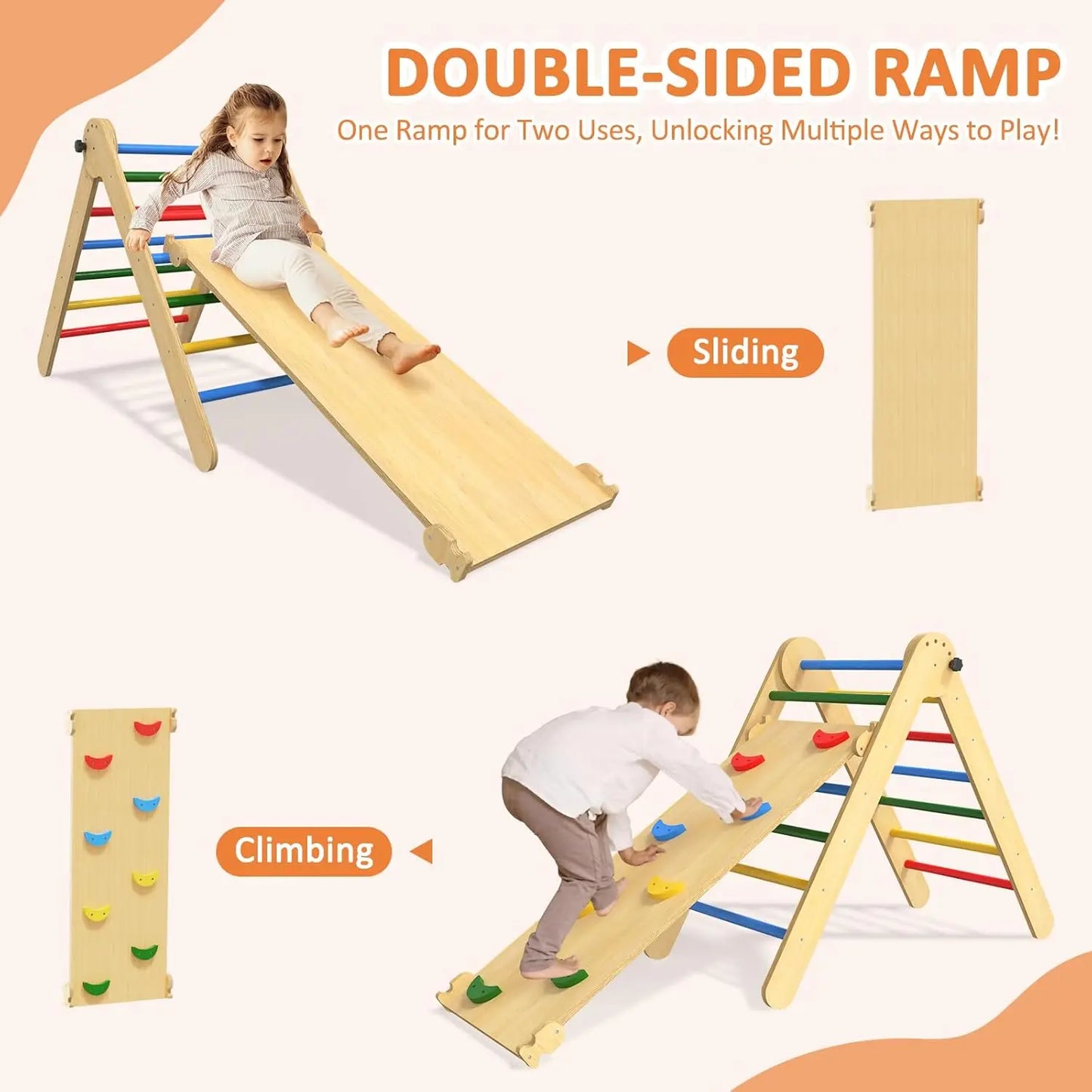 🧗‍♂️ 7-in-1 Montessori Pikler Triangle Climbing Set – Foldable Wooden Indoor Play for Toddlers