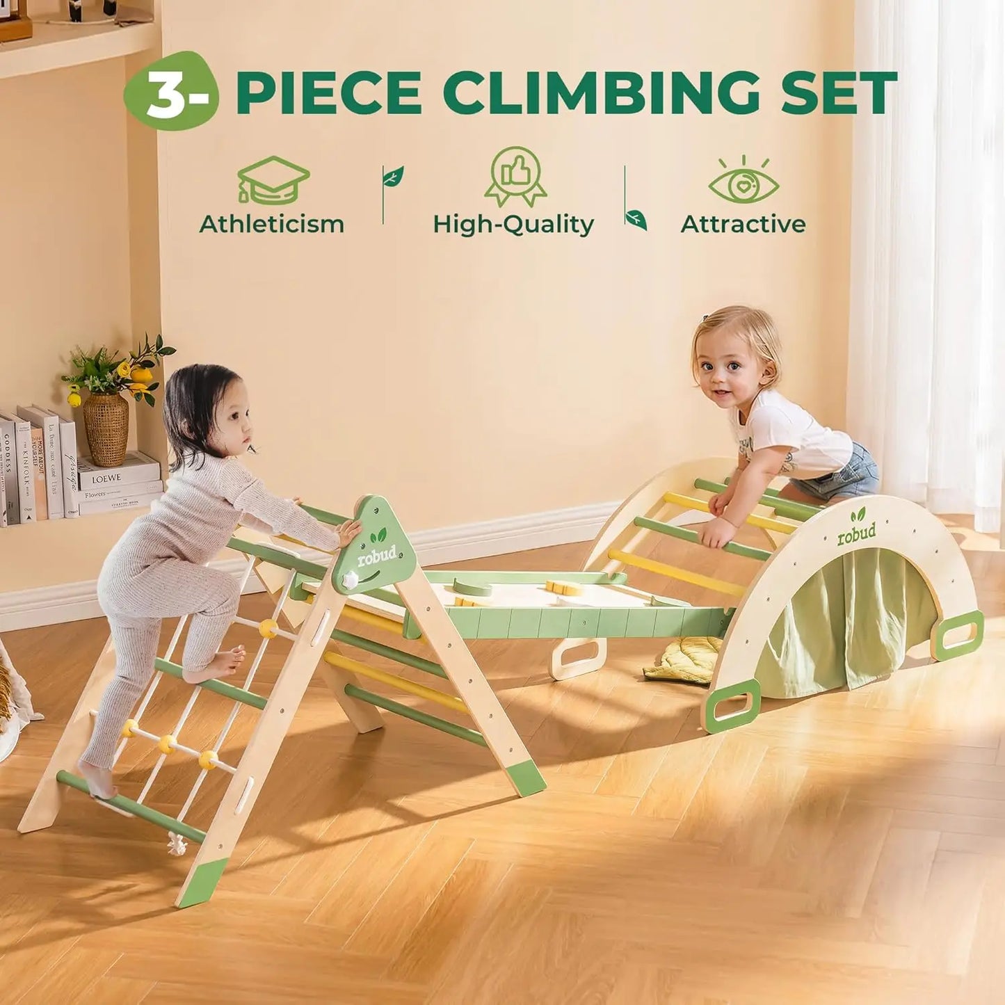 🧗 7-in-1 Foldable Wooden Climbing Set by Robotime – Montessori Indoor Adventure Toy