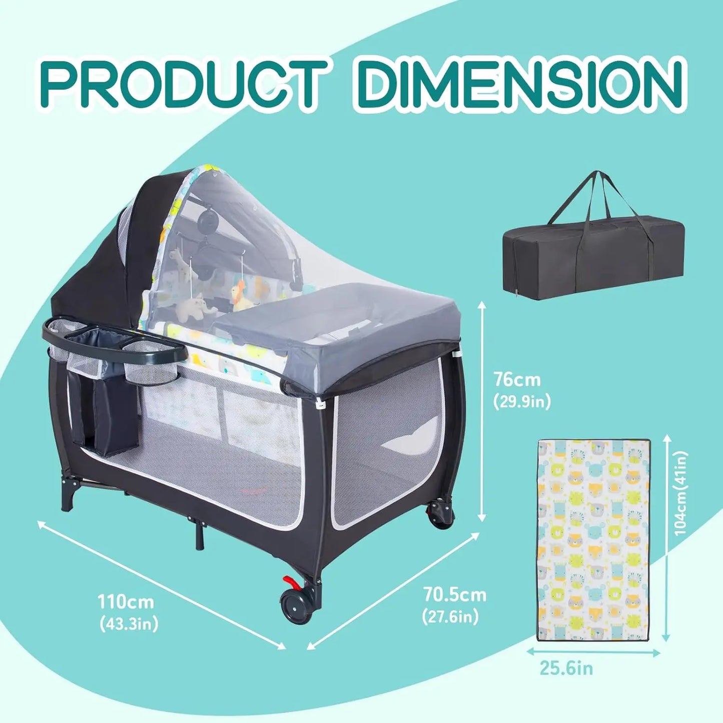 🧸 4-in-1 Portable Baby Crib & Playard – Bassinet, Changing Table, Canopy & Music Box