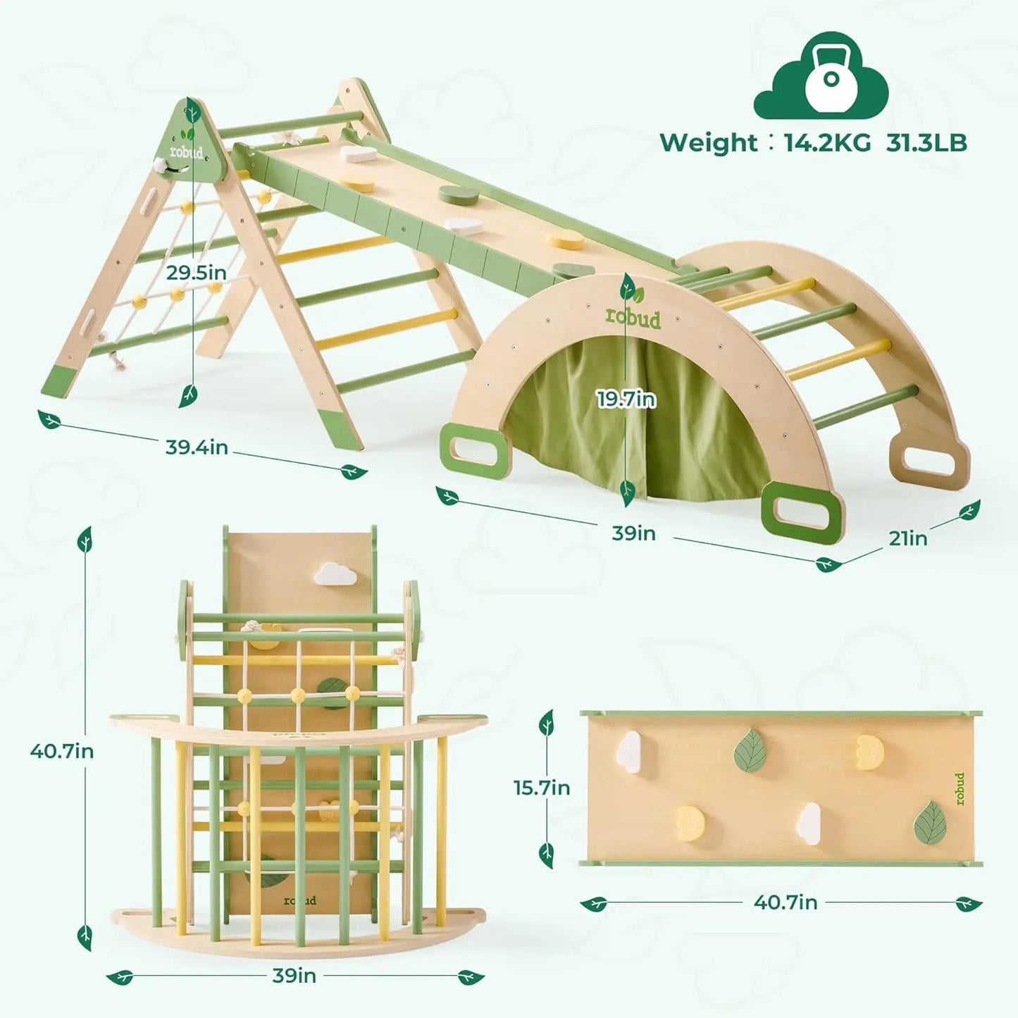 🧗 7-in-1 Foldable Wooden Climbing Set by Robotime – Montessori Indoor Adventure Toy
