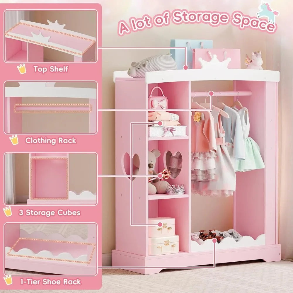 👗 Kids Armoire with Mirror & Jewelry Cabinet – Dress-Up Storage for Princess Costumes