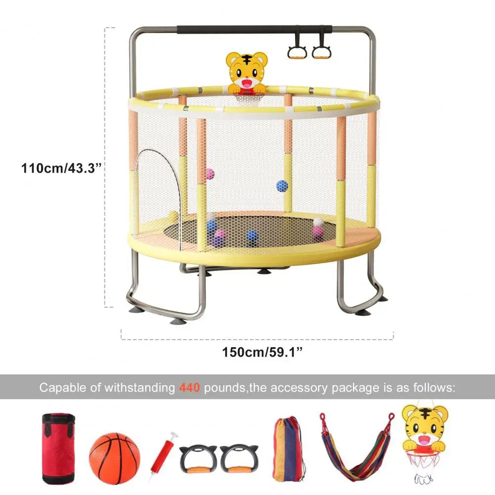 🏀 5FT Kids Trampoline with Basketball Hoop, Swing & Ocean Balls