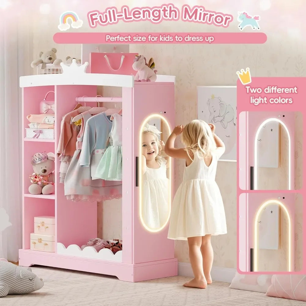 👗 Kids Armoire with Mirror & Jewelry Cabinet – Dress-Up Storage for Princess Costumes