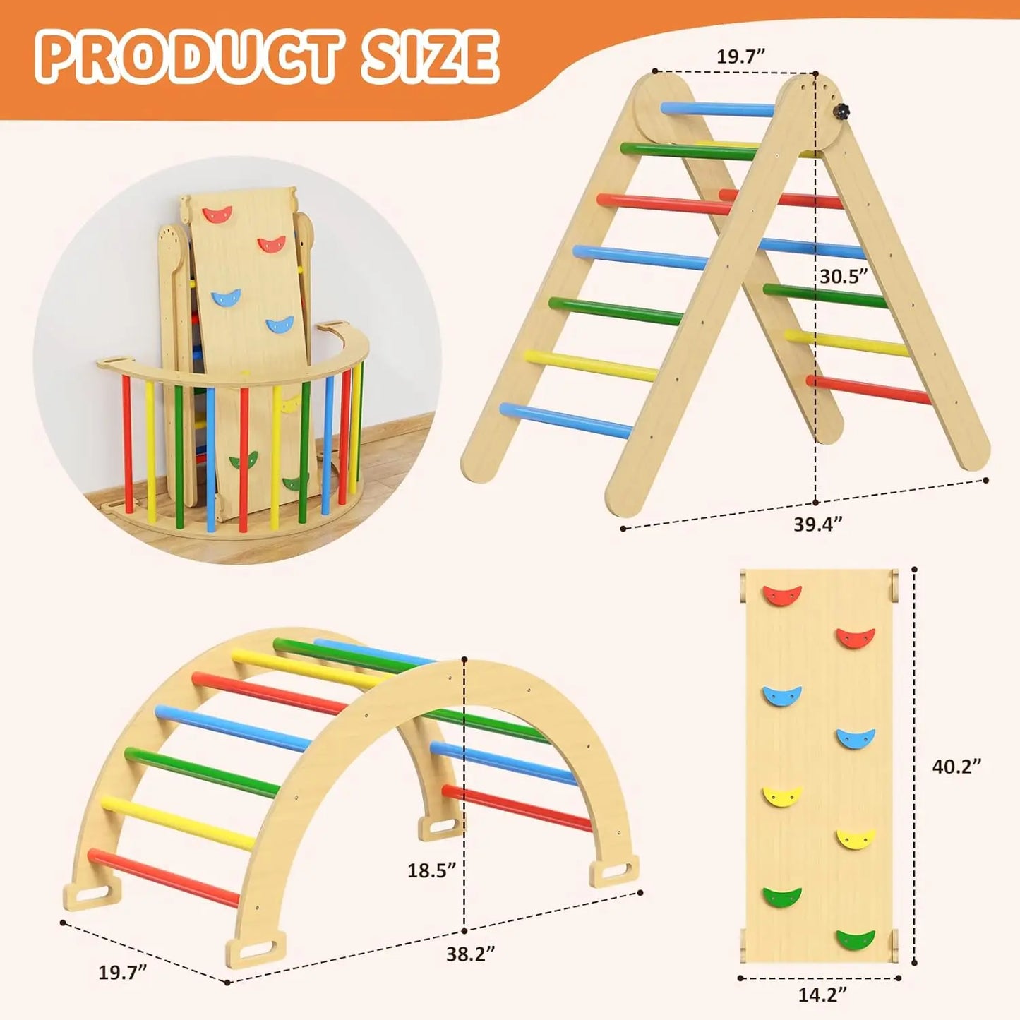 🧗‍♂️ 7-in-1 Montessori Pikler Triangle Climbing Set – Foldable Wooden Indoor Play for Toddlers