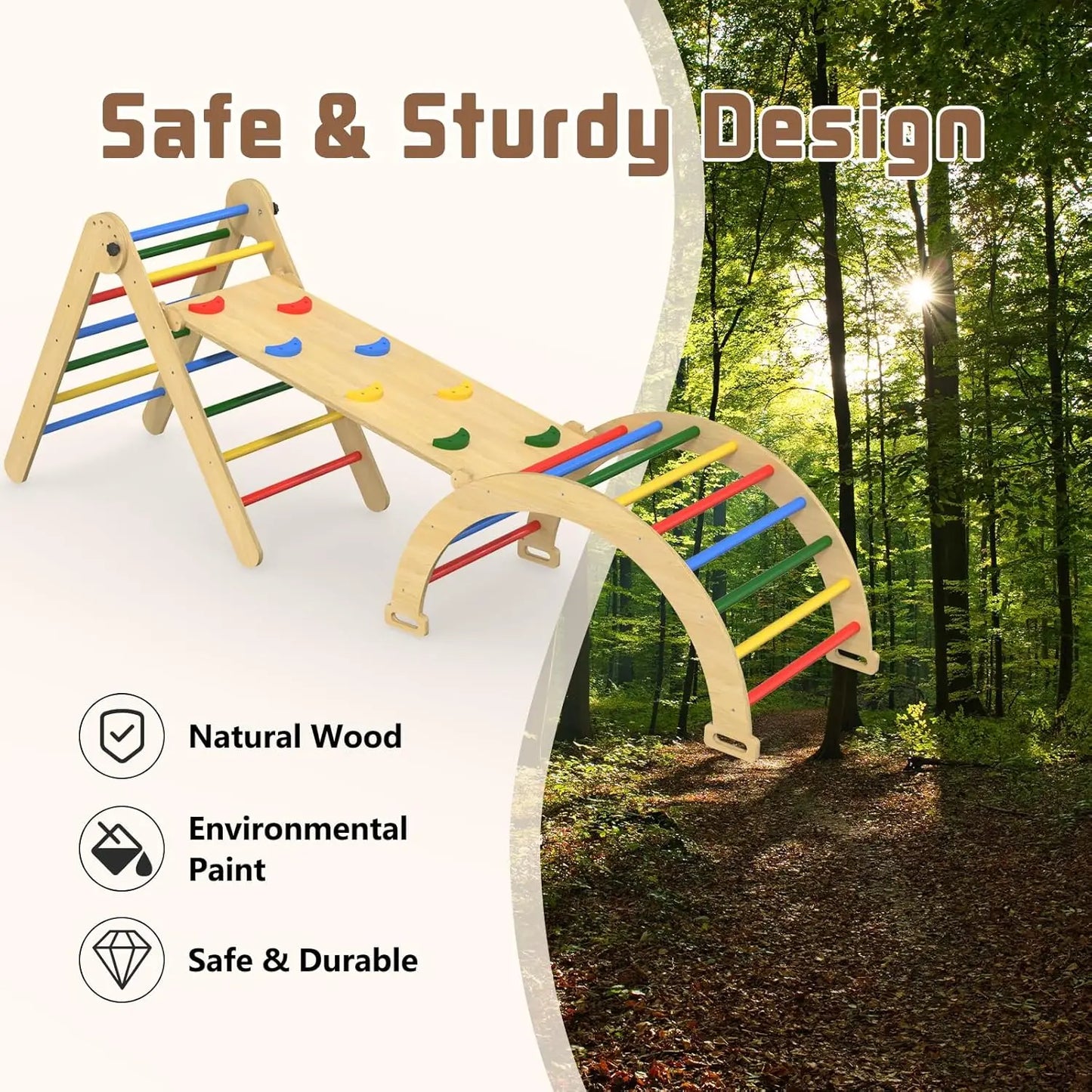 🧗‍♂️ 7-in-1 Montessori Pikler Triangle Climbing Set – Foldable Wooden Indoor Play for Toddlers