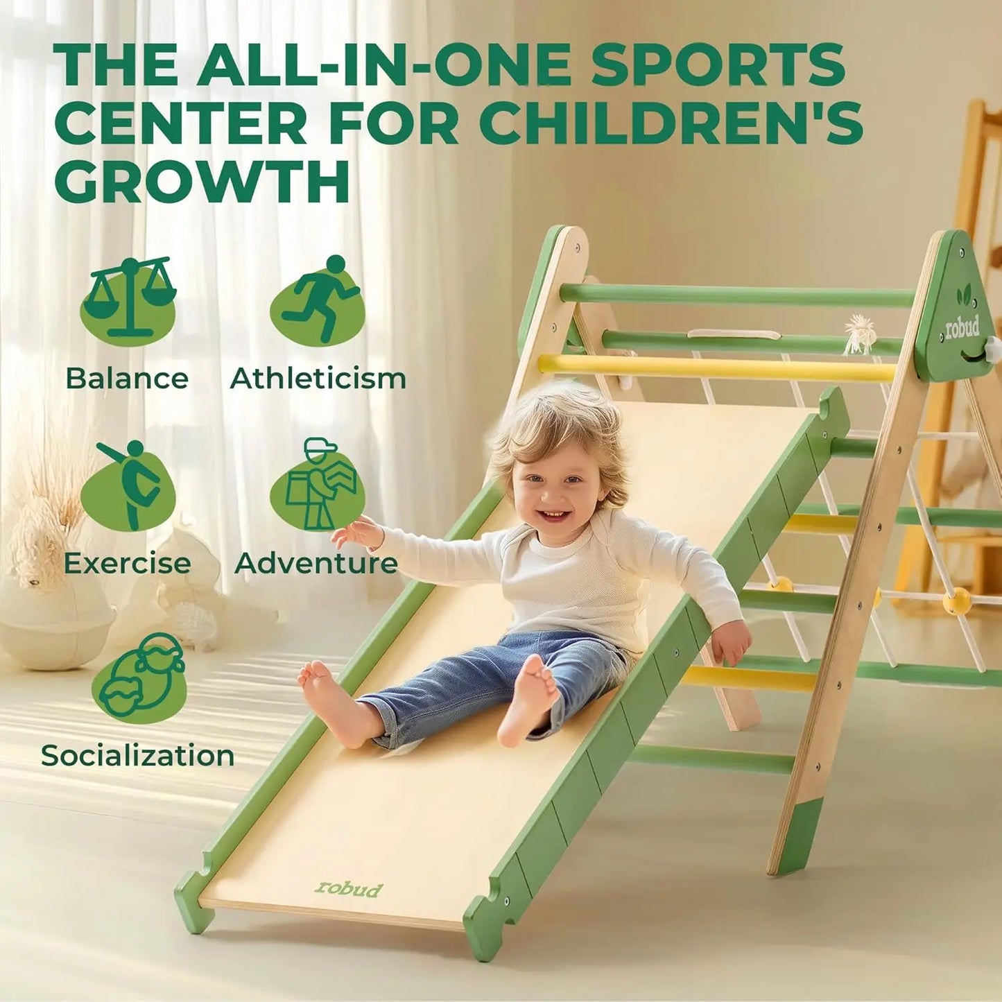🧗 7-in-1 Foldable Wooden Climbing Set by Robotime – Montessori Indoor Adventure Toy
