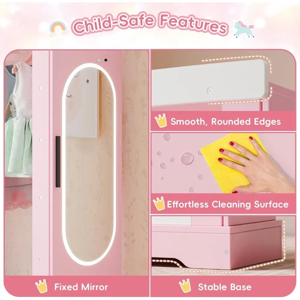 👗 Kids Armoire with Mirror & Jewelry Cabinet – Dress-Up Storage for Princess Costumes