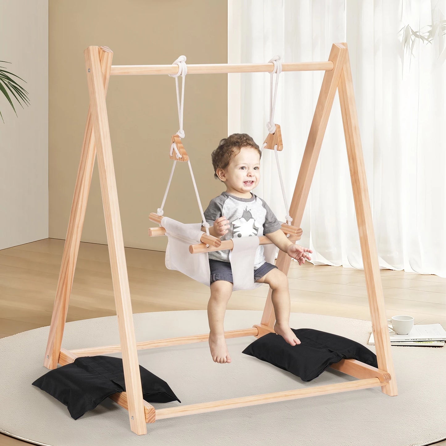 🎠 Adjustable Wooden Kids Swing – Indoor & Outdoor Hanging Toy Seat