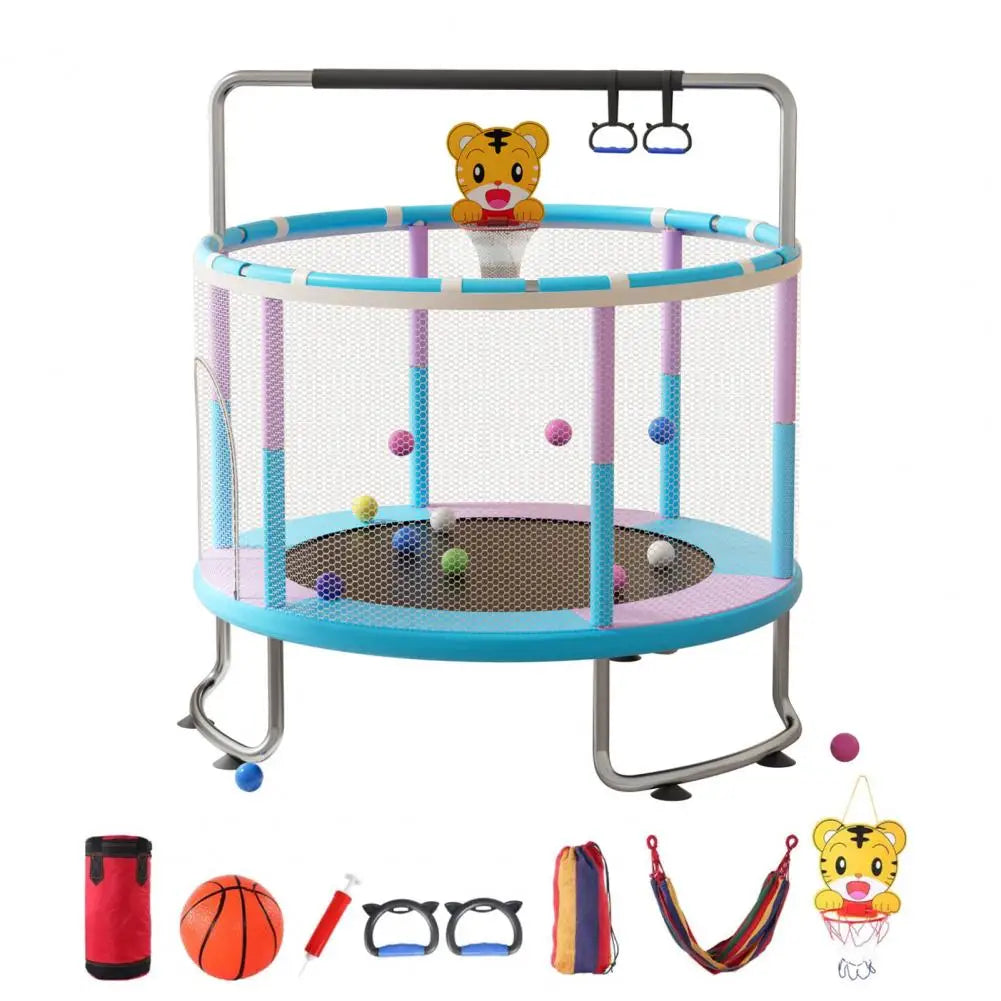🏀 5FT Kids Trampoline with Basketball Hoop, Swing & Ocean Balls